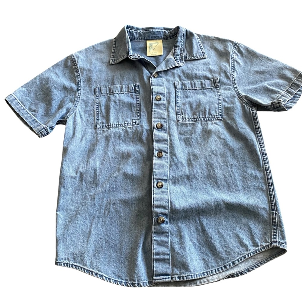 There Abouts Boys Button Down Casual Denim‎ Blue Wash Shirt Size M (10/12)